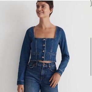 Madewell Blue Fitted Crop Button Down Shirt
